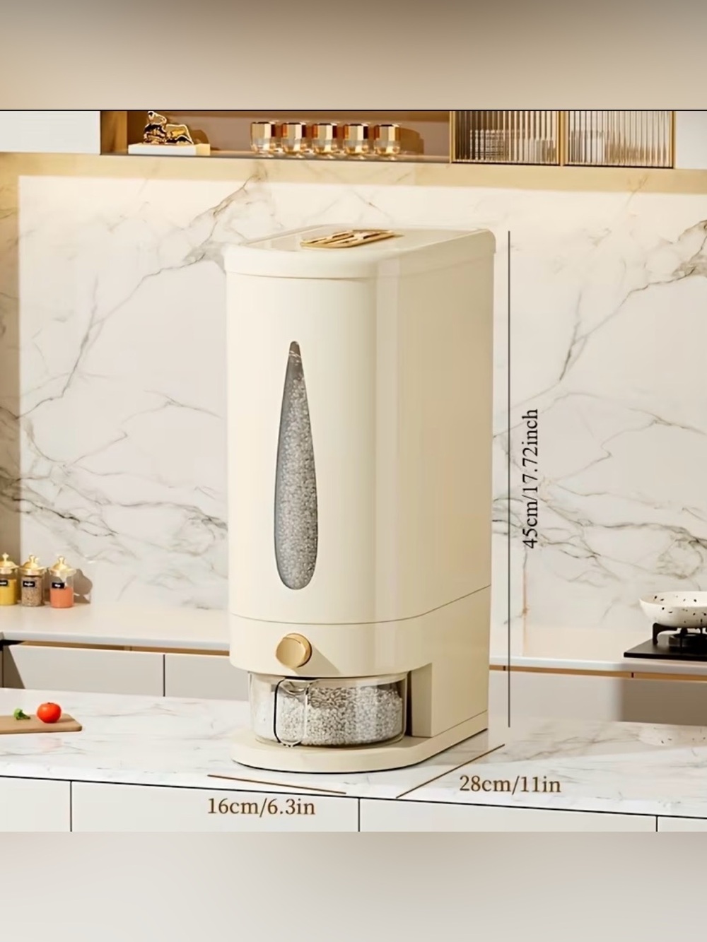 Cream Automatic Rice Dispenser with Measuring Cup - Picture 5 of 8